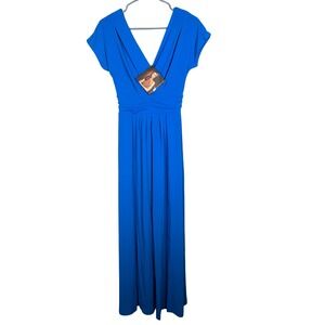 IMAN Global Chic Maxi Dress XS Blue V Neck Short Sleeve Jersey NWT